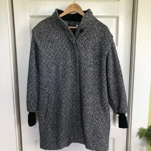 Vintage Karizma East LTD Wool-Blend Herringbone Coat Made USA Gray 16 Retro 80s